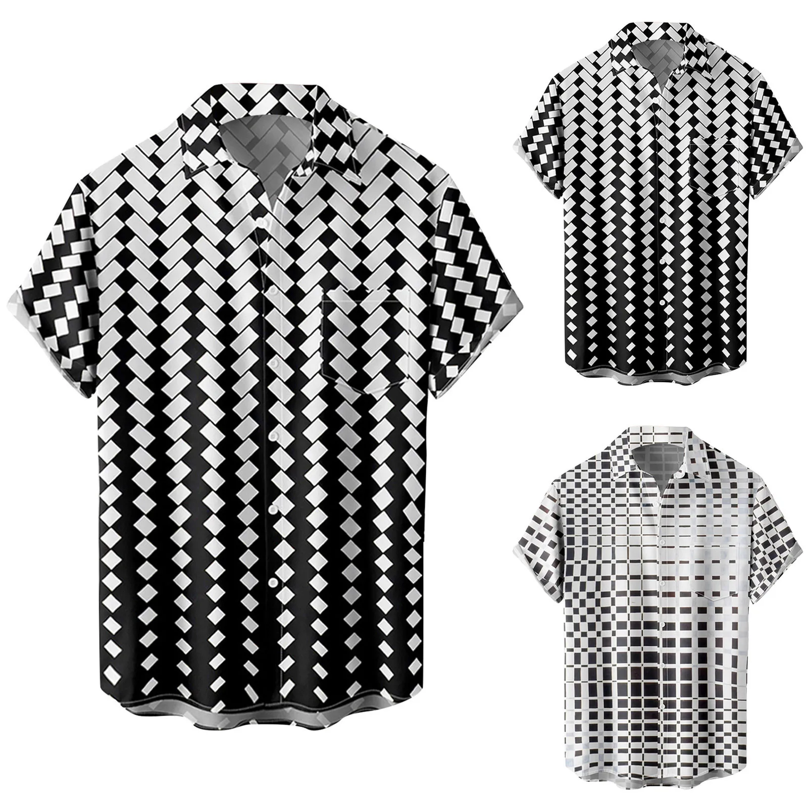 

Mens Fashion And Leisure 3D Digital Printing Buckle Lapel Short Sleeve Shirt Top Mens Tops Summer