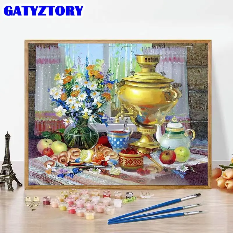 

GATYZTORY Frame Diy Painting By Numbers Kits Flowers Fruits Acrylic Paints By Numbers Wall Art Picture Handpainted Landscape For