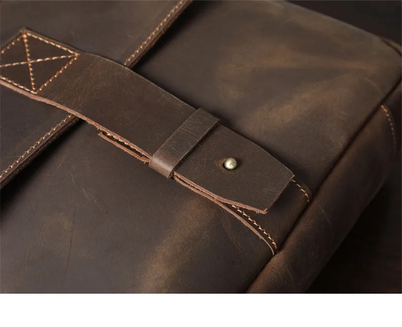 Casual natural organizer genuine leather men's messenger bag retro outdoor work travel crazy horse cowhide shoulder bag satchel