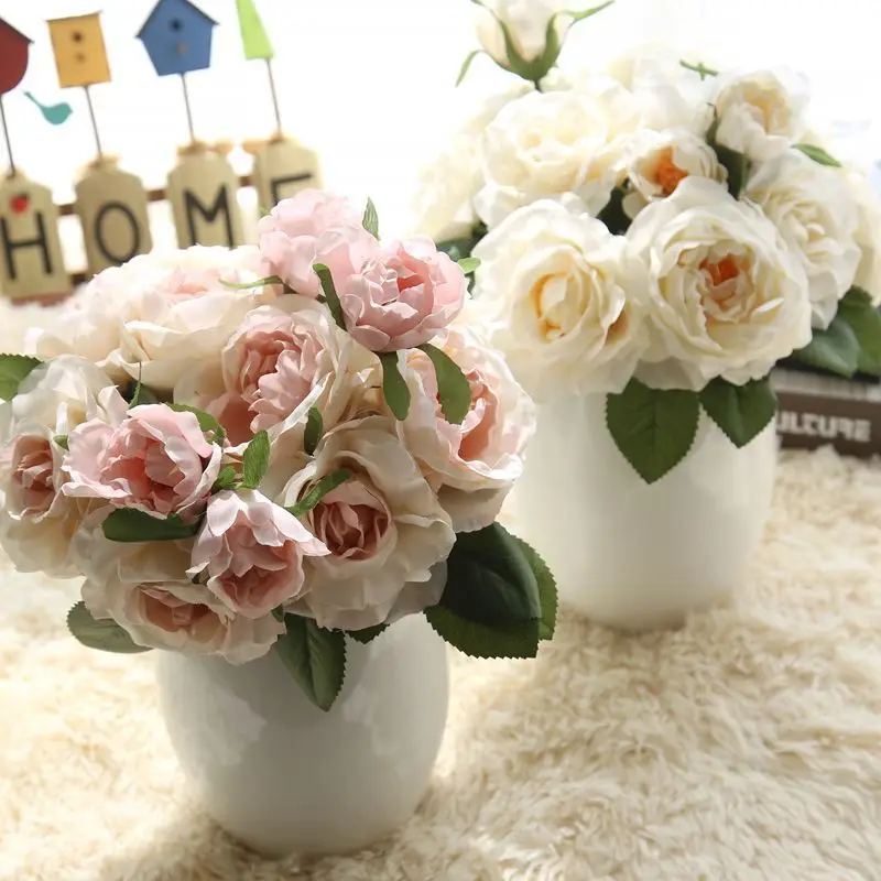 

7PCS/lot Silk Artificial Rose Flower Bride To Be Wedding Bouquet Fake Rose Wedding Home Decoration Bridal Shower Decor