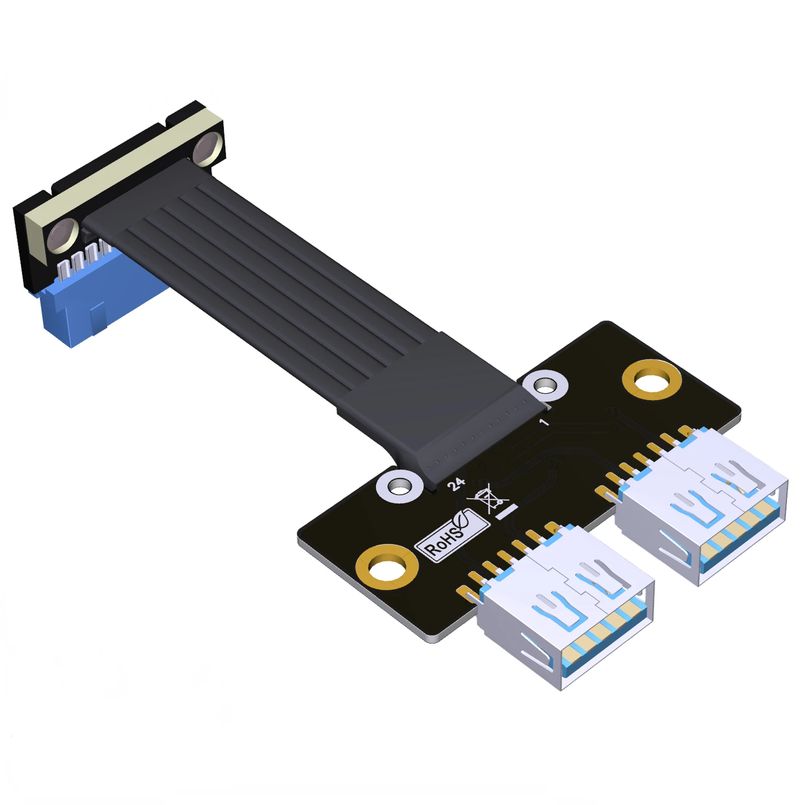 

ADT-Link USB3.0 port extension extension Dual USB-A female base to built-in 19/20P extension cable with screw hole