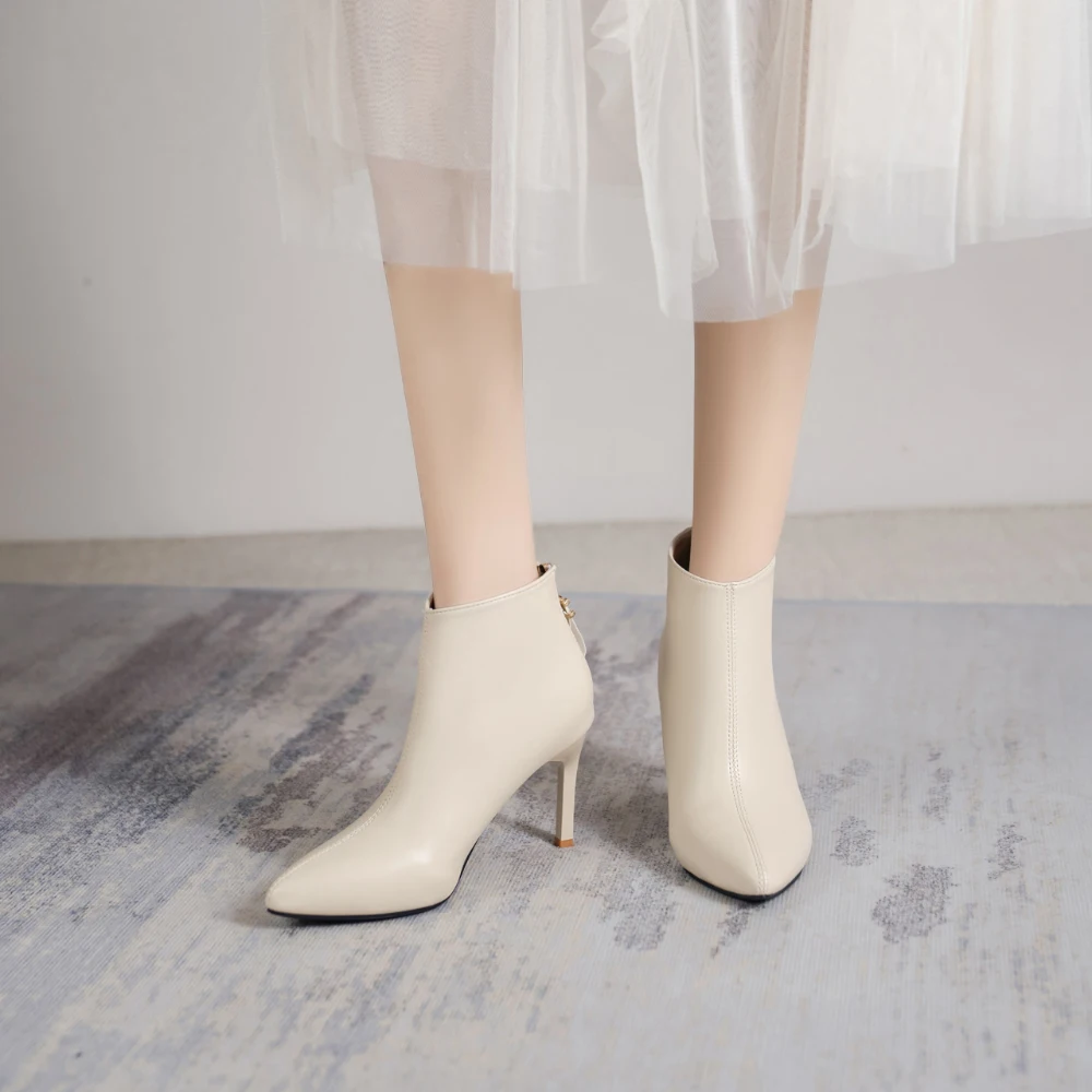 Leather pointed ankle boots women's shoes 2023 new stiletto heels show thin everything with velvet Martin boots