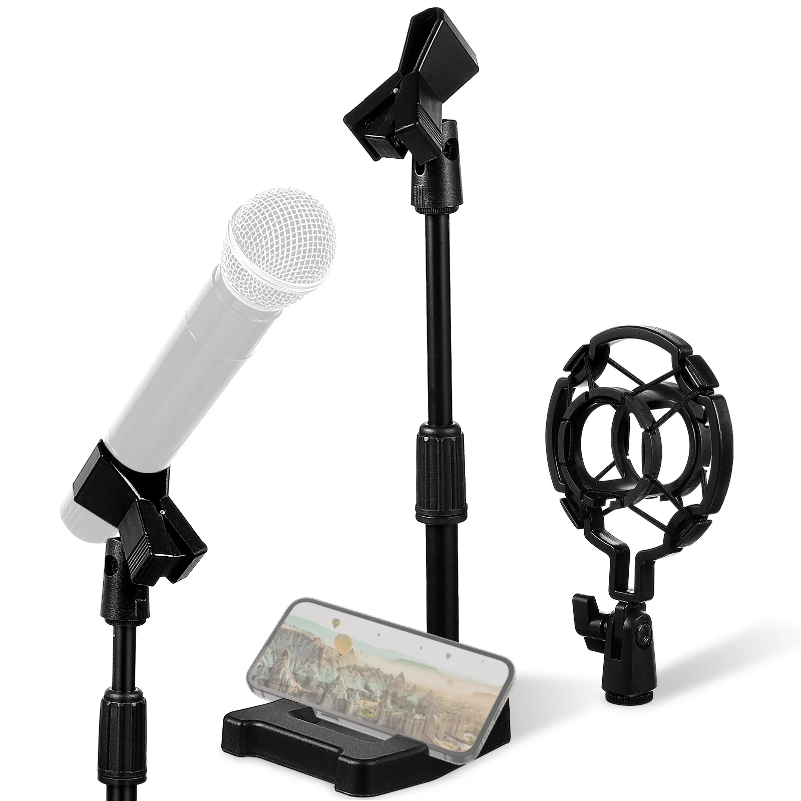 

Table Mic Stand with Weighted Base Adjustable Microphone Rack with Mic Fixed Clip and Shock Mount Holder