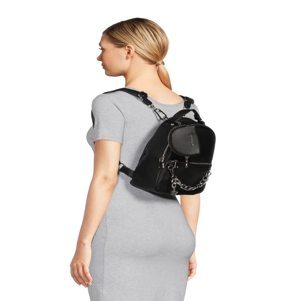 Women`s Chain Accent Backpack with Removable Pouch Black