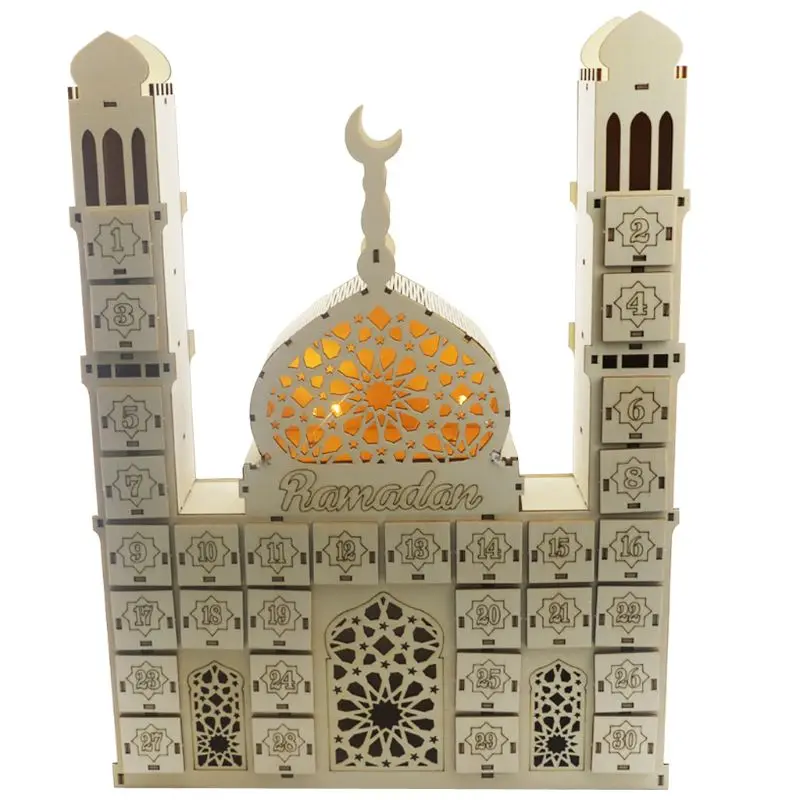 

Календарь Рамадан с обратным отсчетом DIY, Деревянный Декоративный ящик с орнаментом Eid Mubarak