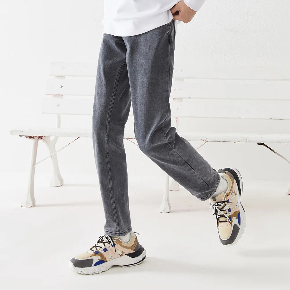 Metersbonwe Men's Straight Winter Jeans Thick Long Warm Denim Trousers Korean Trend Cashmere Casual Traditional Pencil Jeans