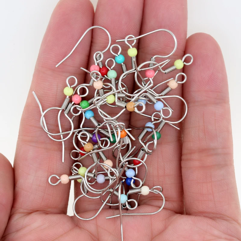 50PCS Stainless Steel Earrings Hook Ear Wire Findings DIY Jewelry For Women Colorful Beads Earrings Making Accessories Wholesale