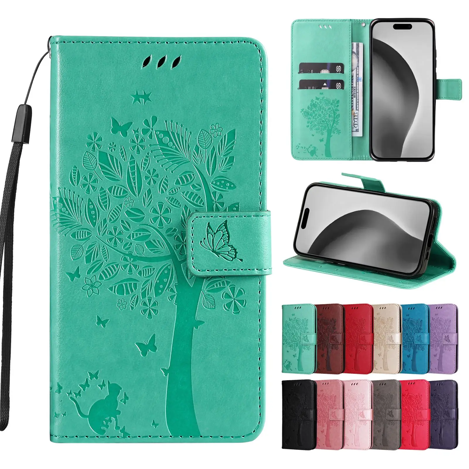 Phone Case for Huawei Enjoy 10 9S 9 8 Plus 8E 7S 7 Mate 20X 30 Lite 20 Pro Synjolly Flip Card Wallet Tree Stand Cover