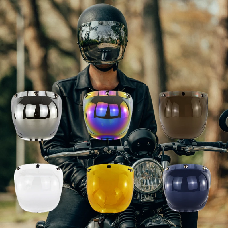 Universal Bubble Helmet Visor 3 Buttons Capacete Moto Windshield Bubble Visera High Strength Sunshield Uv Protection Casco Parts enlarge