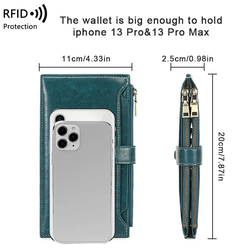 RFID Antimagnetic Wallet Women Double-layer Zipper Mobile Phone Bag Travel Wallet Large-capacity Long Wallet Luxury Wallet