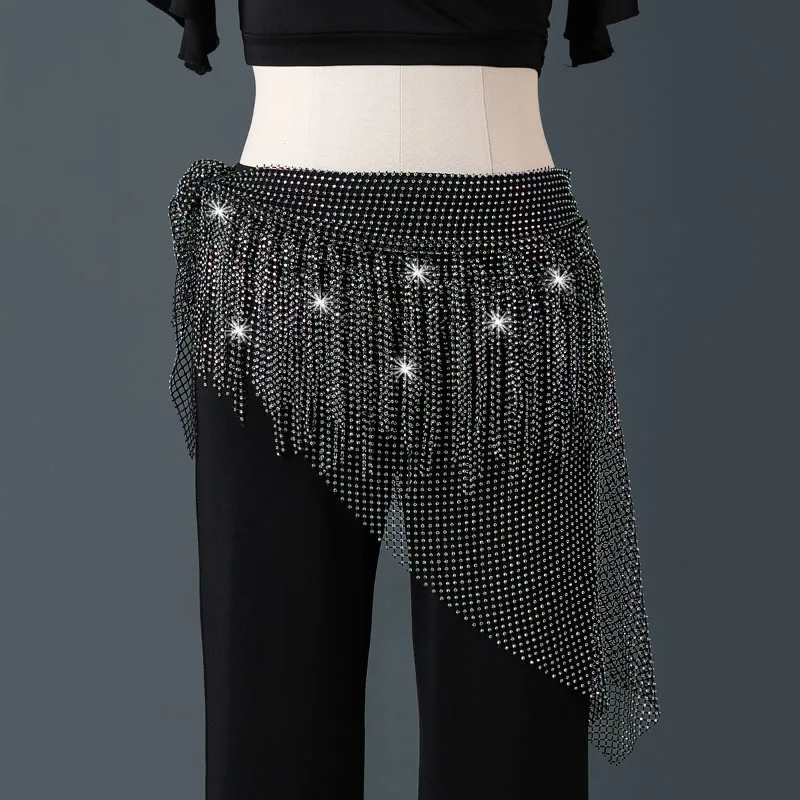 Женский шарф для танца живота многослойный треугольный со стразами и кисточками