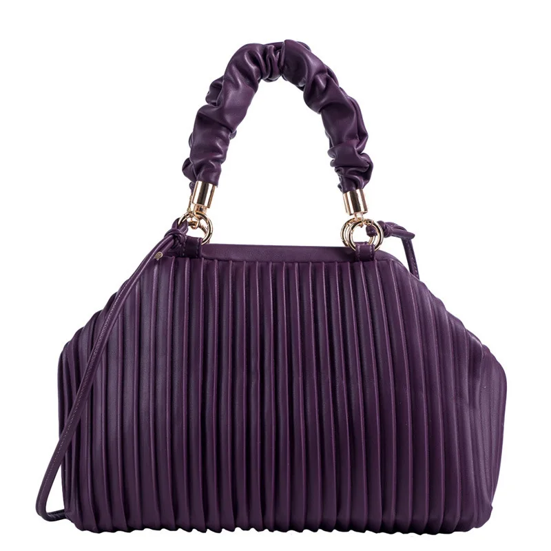 

Pleated Bags Design Handbag 2021 New Brand PU Leather Shoulder Bag Striped Purses and Handbags for Women Fashion Larger Totes