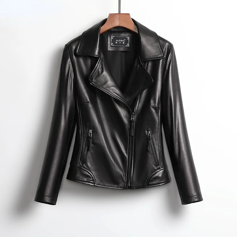 

Jacket Women's Spring 100% Sheepskin Coat for Women Genuine Leather Jacket Woman Motorcycle Style Soft Woman Clothes Xhl366
