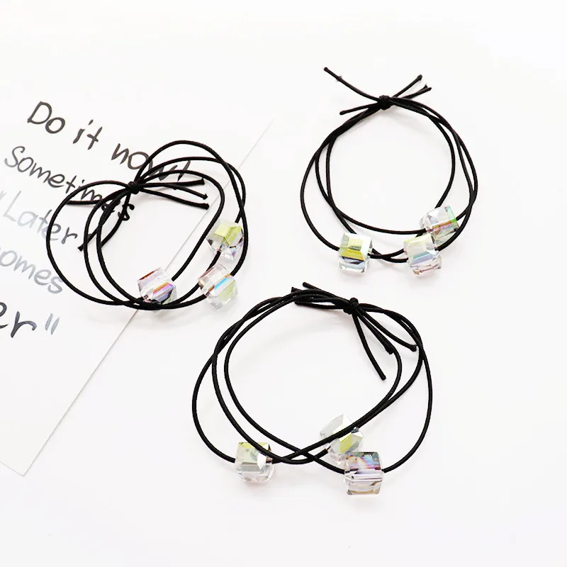 

Three-layer Knot For Hair Band Temperament Fashion Crystal Cube Rubber Bands Hair Ties Woman Accessories Tie Girls Loop New