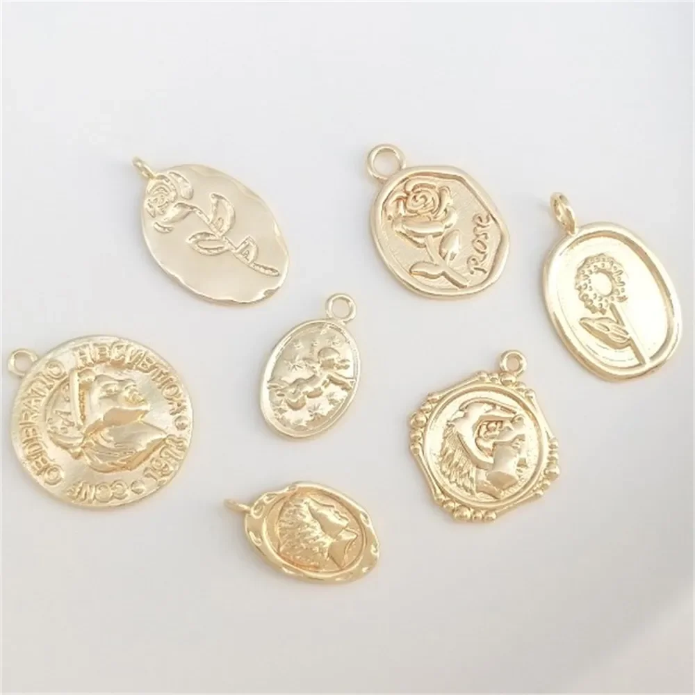 14-каратное золото аксессуары розовый ангел французский винтажный кулон браслет