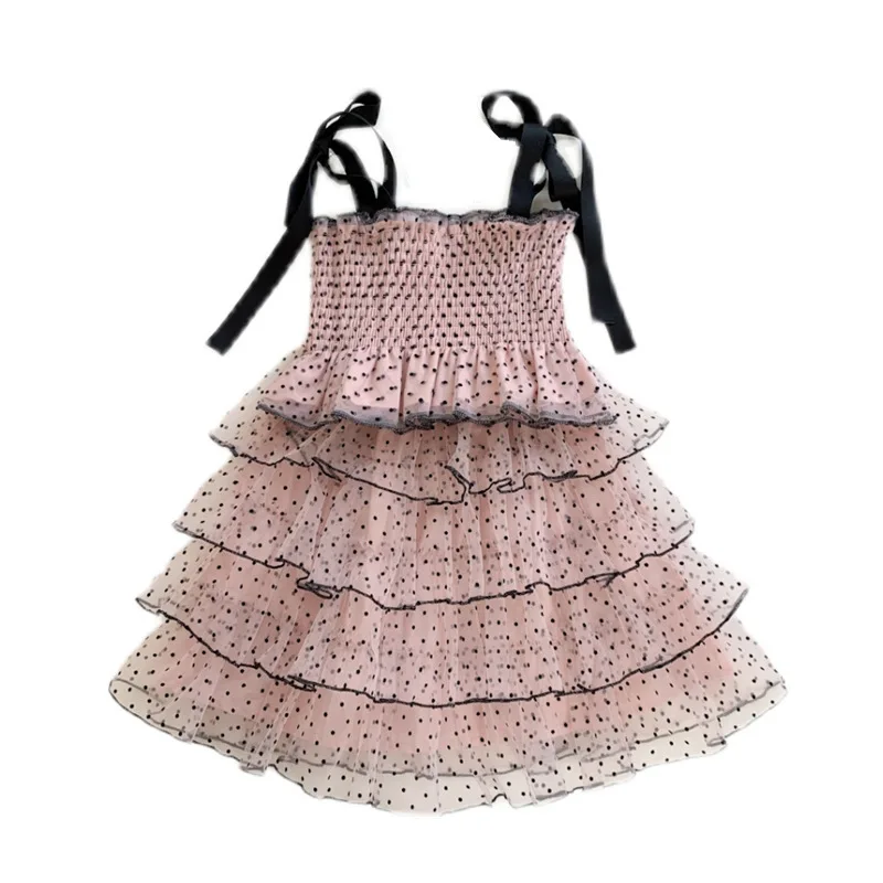 

LZH 2022 Summer Baby Girls Clothing Fashion Suspender Top+Long Skirt 2-Piece Set Polka Dot Print Children's Suit Kid Outfit 3-8Y