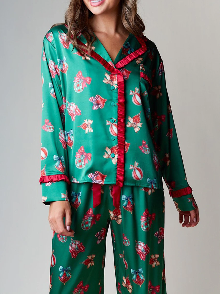 Женский рождественский комплект для отдыха рубашка с длинными рукавами и
