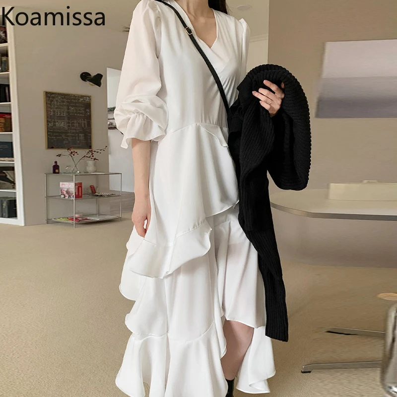 

Женское шифоновое платье с оборками Koamissa, с V-образным вырезом