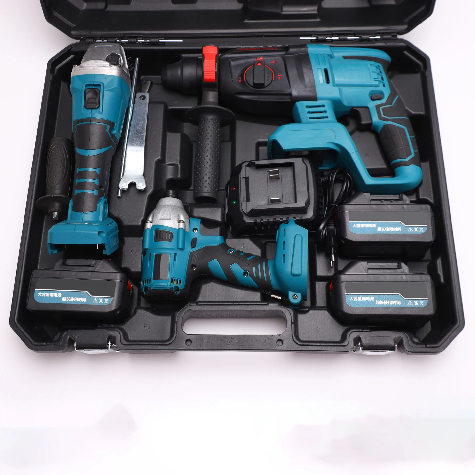 

Hardware set Lithium Electric Angle Grinder Brushless High-Power Impact Wrench Electric Power Hammer Drill Three Piece Tool Set