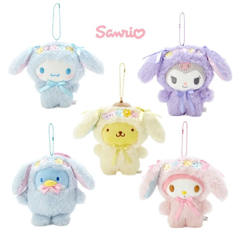 

Sanrioed Kawaii Cartoon Easter Wreath Series Plush Pendant My Melody Cinnamoroll Kuromi Stuffed Anime Plushie Keychain Cute Gift