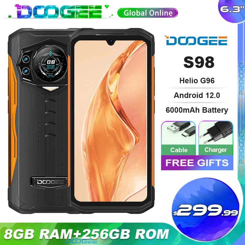 DOOGEE S98 Smartphone Android 12 6000mAh Battery 8GB+256GB AI Triple Nigh Version Camera 6.3 LCD FHD+ Waterdrop Screen Phone