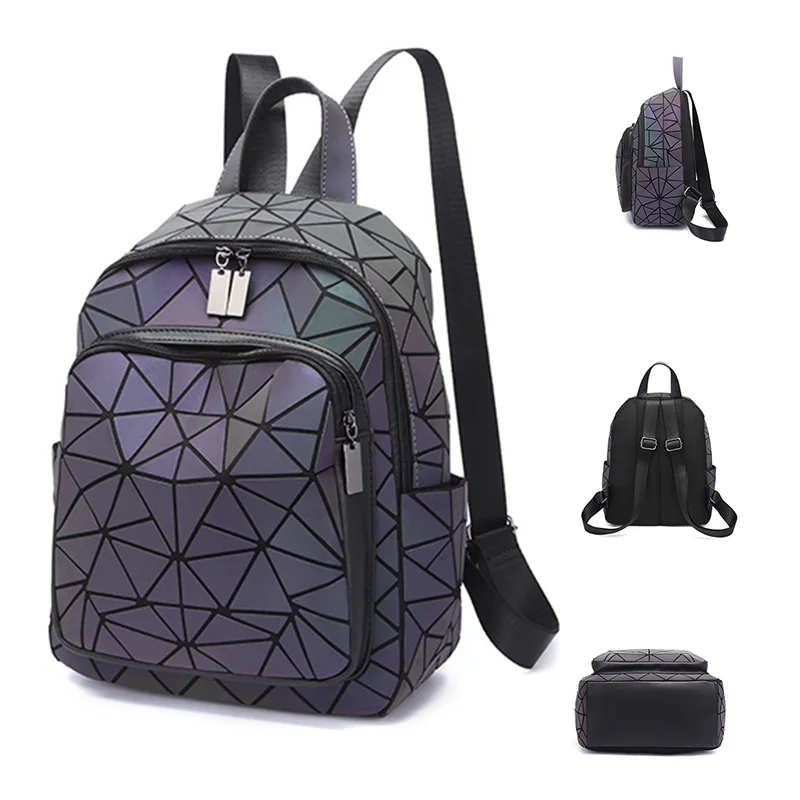 

2023 Luminous Women Backpacks Fashion Girl Daily Backpack Female Geometry Package Sequins Folding Bagpack Bags Mini School Bag