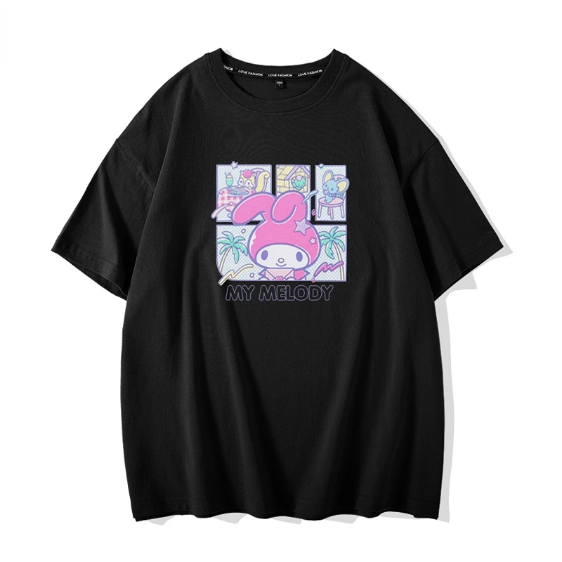 

2022 Summer Sanrio Melody Short Sleeve T-Shirt Female Cartoon Anime Loose Top Clothes Women Aesthetic Clothes Woman Tshirts