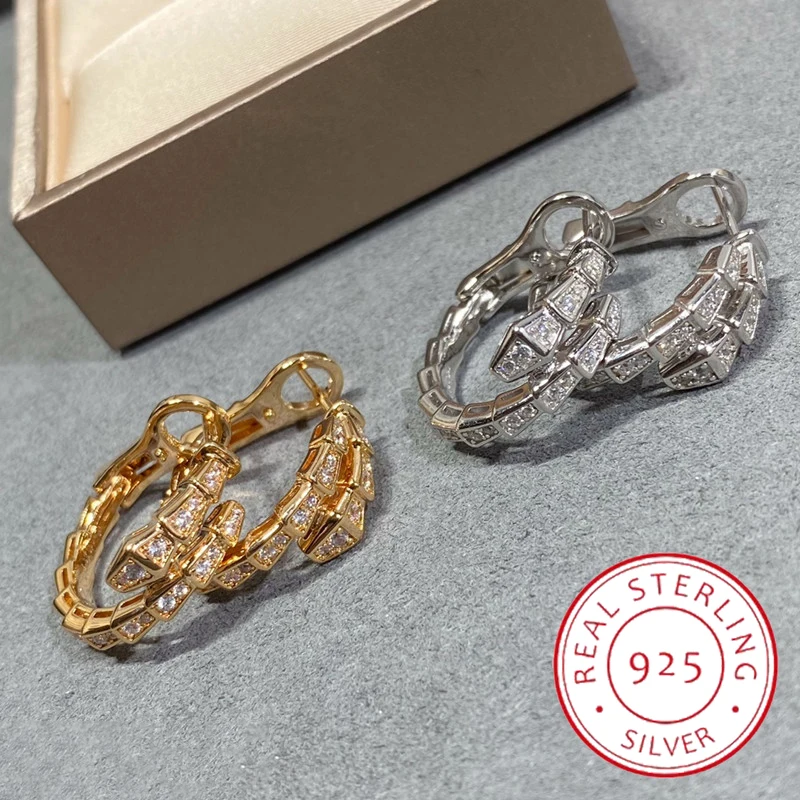 

925 sterling silver inlaid zircon snake bone earrings women's high-end temperament fashion luxury brand jewelry party gift