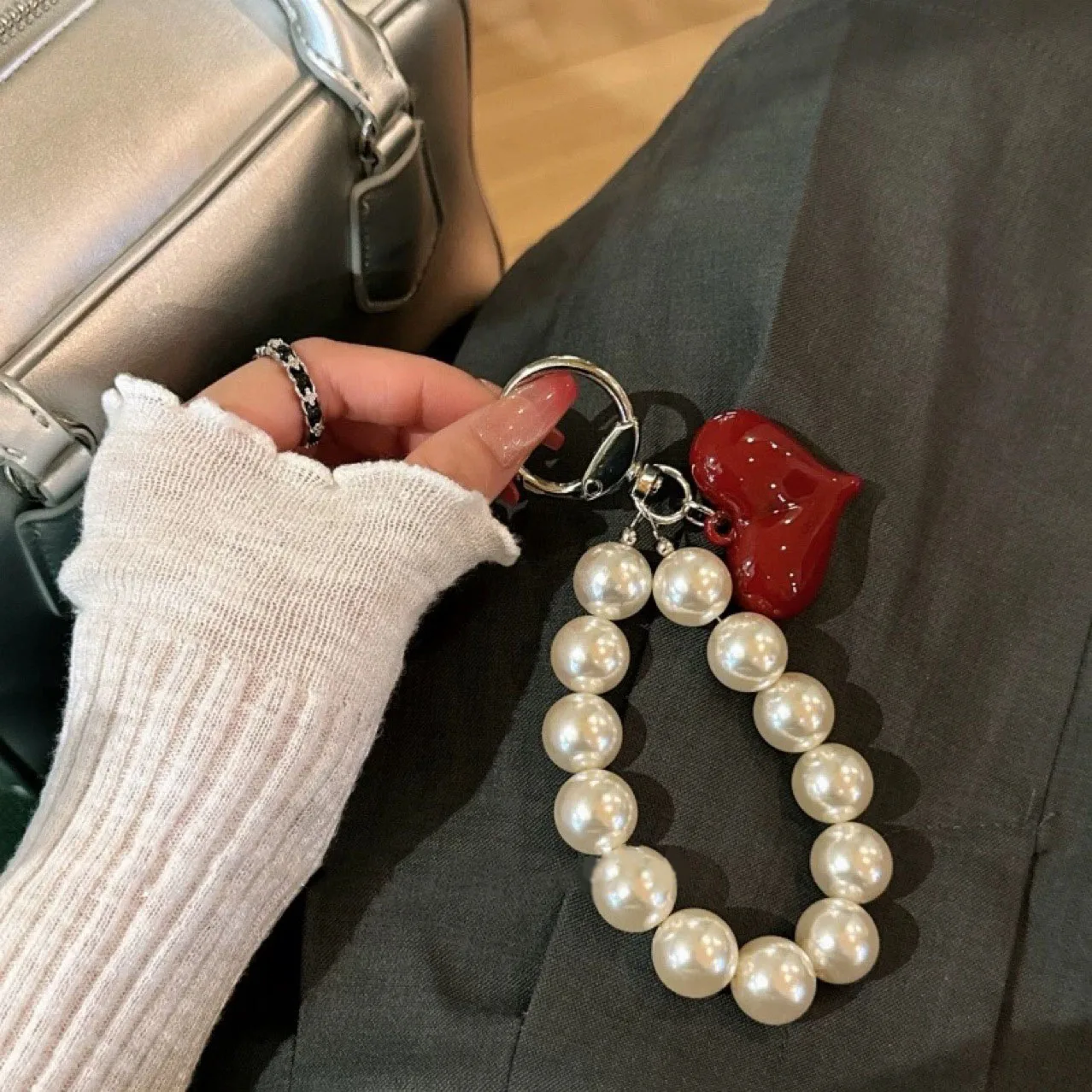 Y2K брелок с искусственным жемчугом в форме сердца модные украшения орнаментом