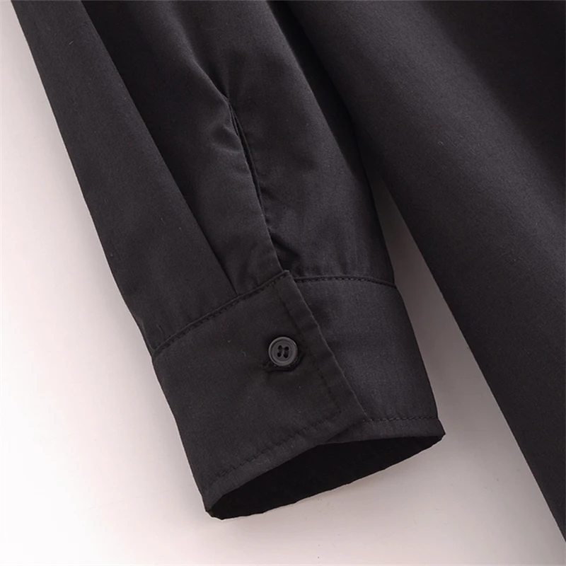 Новинка осени 2024 женское черное поплиновое платье-рубашка KEYANKETIAN свободные