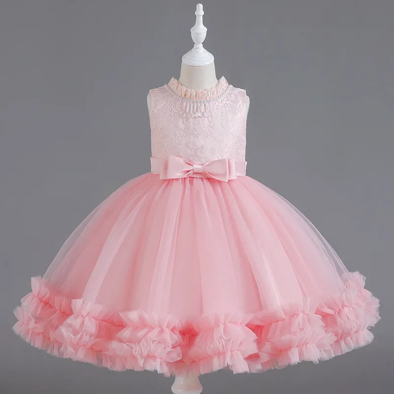 

Fashion Solid Color Flower Girl Dresses Mesh Lace Sleeveless Girls Dresses Summer Children Bridesmaid Dress 3-12 Years