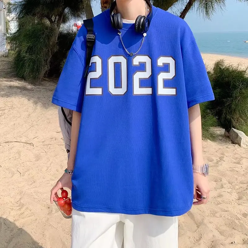 

Short-sleeved T-shirt 2022 Summer New Loose Round Neck Fashion Fried Street Personality Print Bottoming Shirt Tide