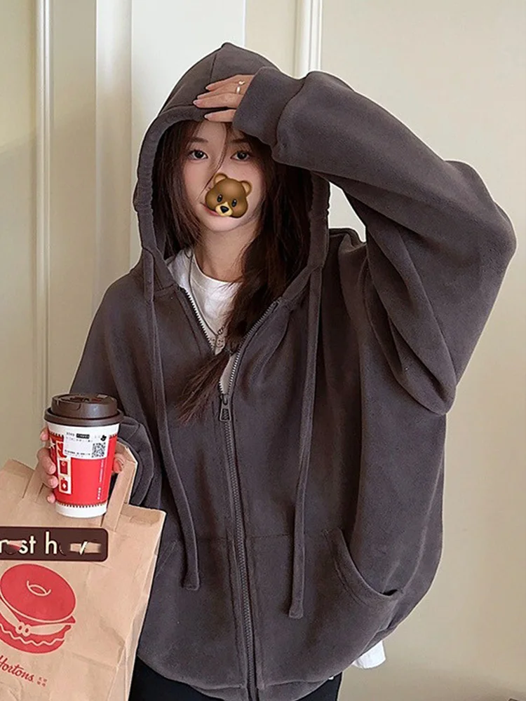 La Chabell темно-серая толстовка с капюшоном для женщин 2024 осень и зима новая