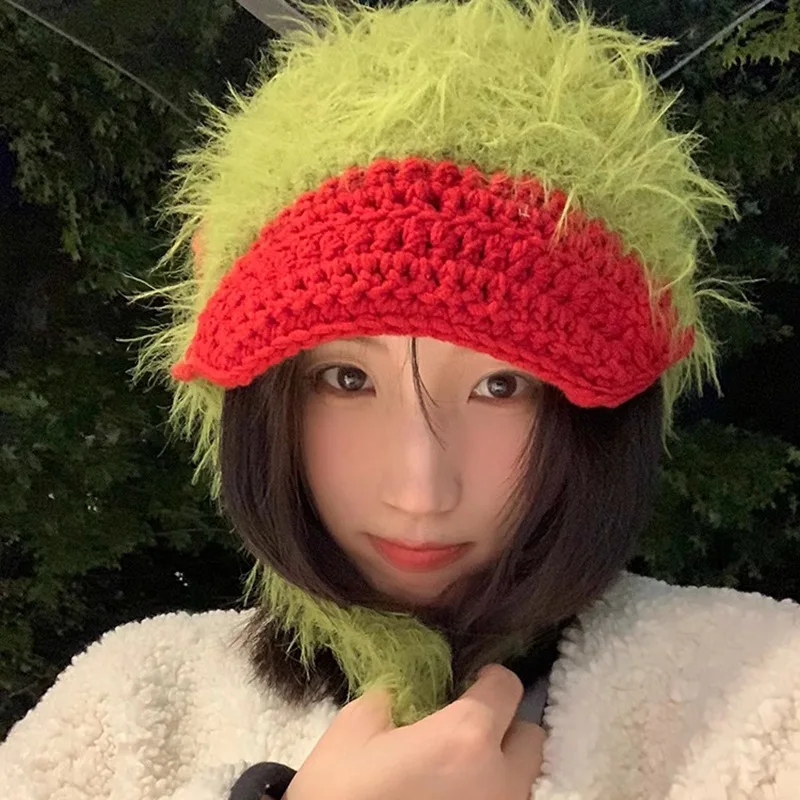 Корейская милая забавная цветная вязаная шерстяная шапка-бомбер женская