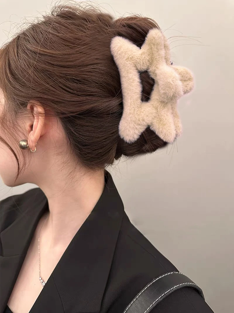 Новые зимние заколки для волос из искусственного меха элегантные полые