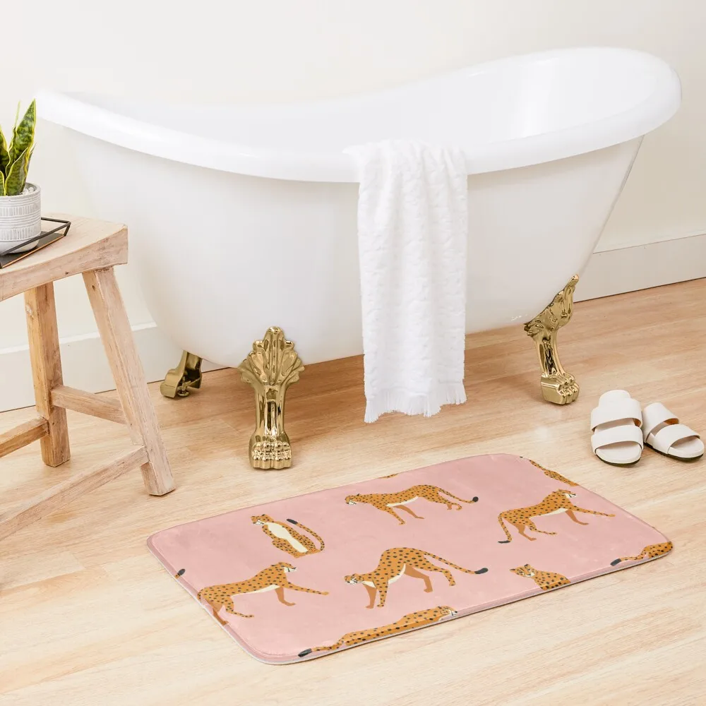 

Cheetahs Pattern On Pink Camper Carpet Bathroom Entrance Doormat Bath Indoor Floor Rugs Absorbent Mat Anti-slip Kitchen Rug