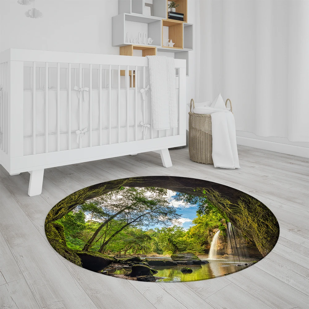 

Home Living Room Bedroom Bathroom Floor Mat Printing Decorative Carpet Forest Trees Round Carpet Landscape Sofa Carpet