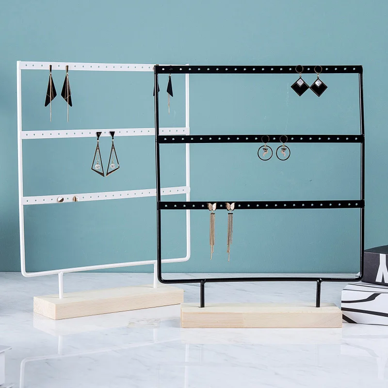 

Earrings Holder Multiple Layers Jewelry Organizer Display Earrings Stand with Wooden Base Stand Hanging Earrings Ear Stud Rack
