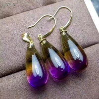 meibapjnatural amethyst gemstone water drop earrings necklace set real 18k pure gold purple stone fine charm jewelry for women