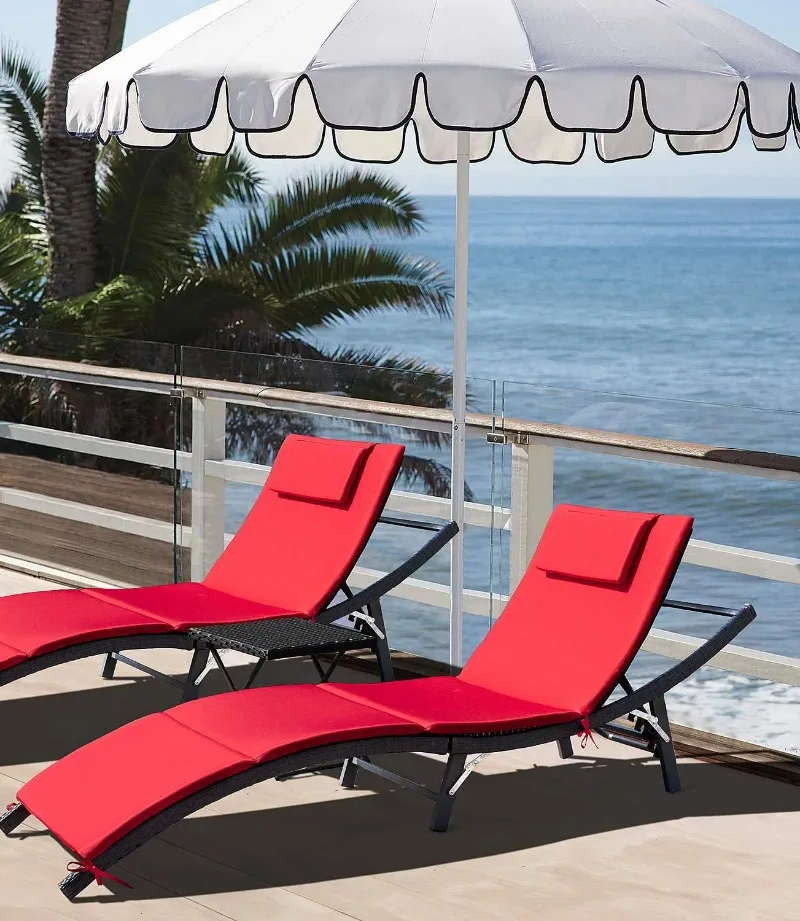 

Lacoo 3 Pieces Furniture Outdoor Patio Lounge Chair Adjustable Folding Chaise Lounge PE Rattan Patio Seating with Folding Table