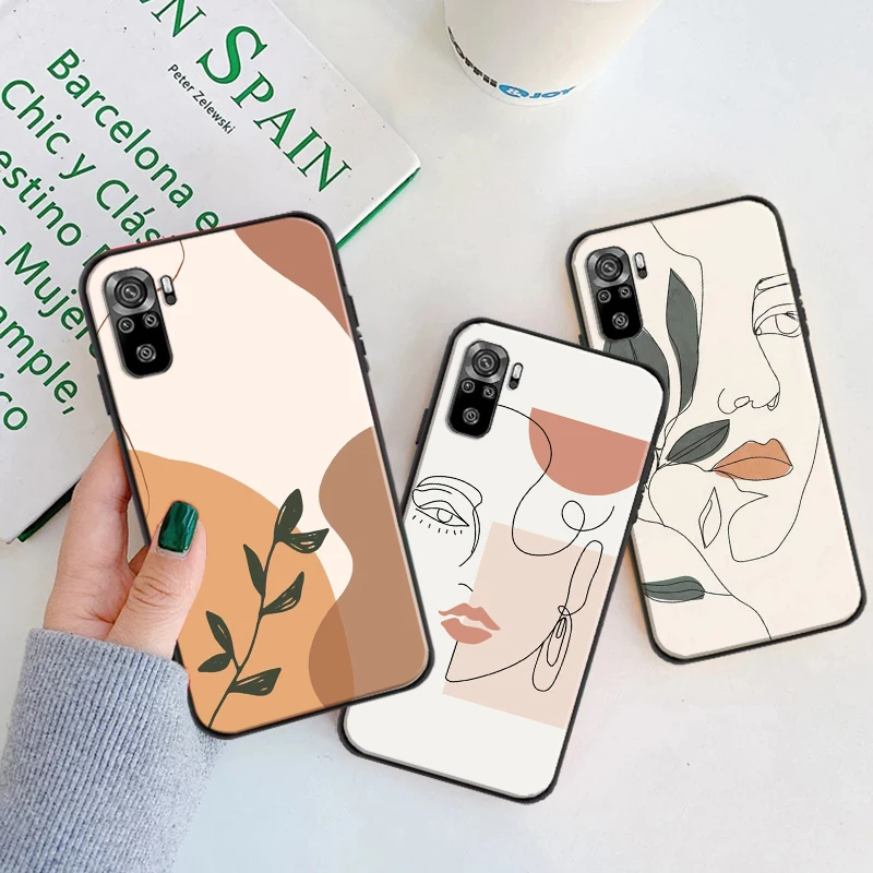

Abstract Art Line Flower Girl Soft TPU Phone Case For Xiaomi Redmi 9 9i 9AT 9T 9A 9C 10X 4G 5G Note 10 10T 5G Coque Black Cover