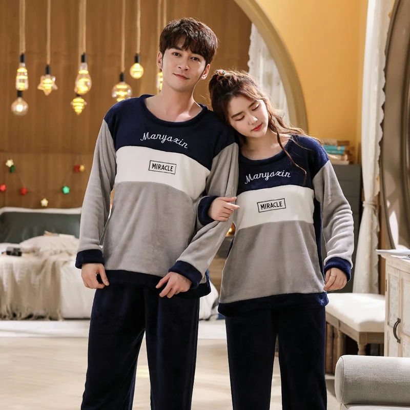 

Зимняя парная Толстая теплая Фланелевая пижама с длинным рукавом для мужчин 2022 Корейская свободная Коралловая бархатная одежда для сна Жен...