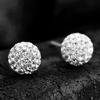 fashion trendy womengirls 925 silver crystal ball ear hoop stud earrings