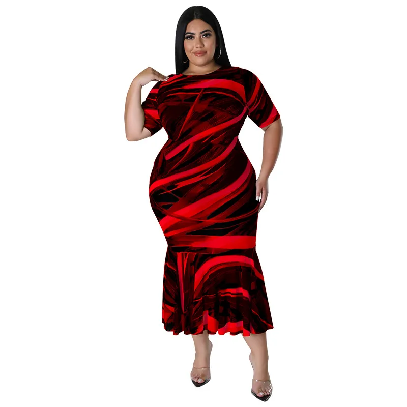 Oversized Autumn Women's Wholesale Round Neck plus size Short Sleeve Swing Dress