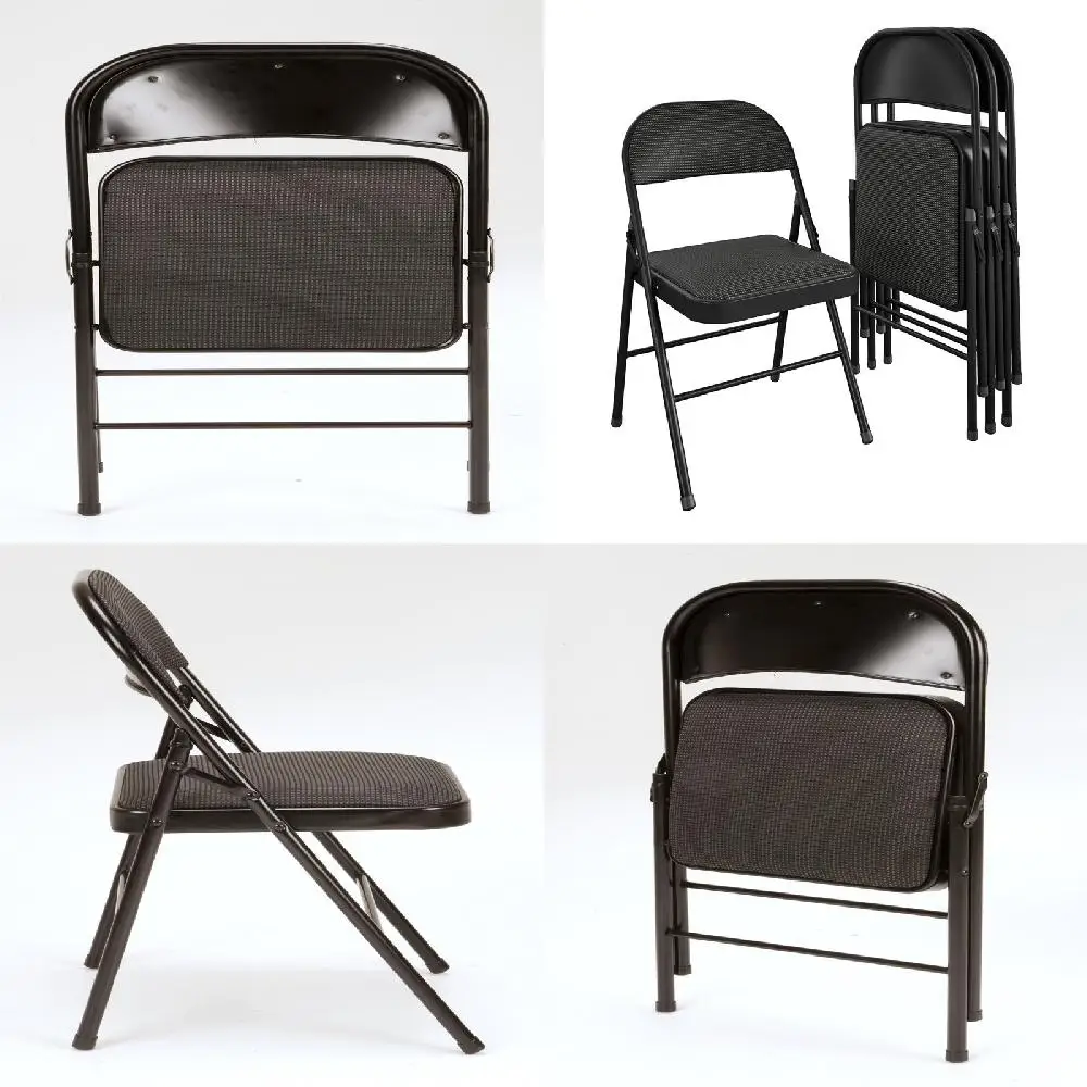 

. Удобные, портативные, прочные черные складные стулья с 4 вкладышами-идеально подходят для использования в помещении и на открытом воздухе.