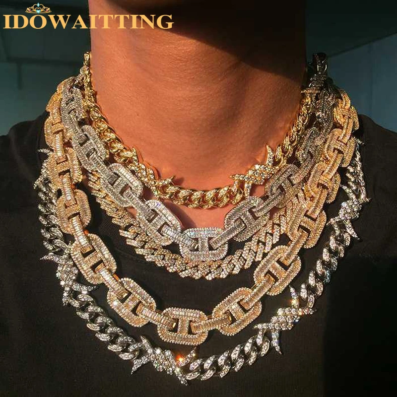 Hiphop Gold Plated Micro Pave 5A Cubic Zirconia Iced Out Bling Fashion Women Barbed CZ Wire Cuban Link Chain Choker Necklace