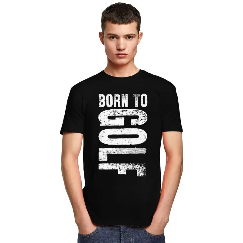 Фото Классическая спортивная футболка Born To Golf Golfing, мужская футболка с коротким рукавом, уличная футболка, топы из чистого хлопка, облегающая футболка №5