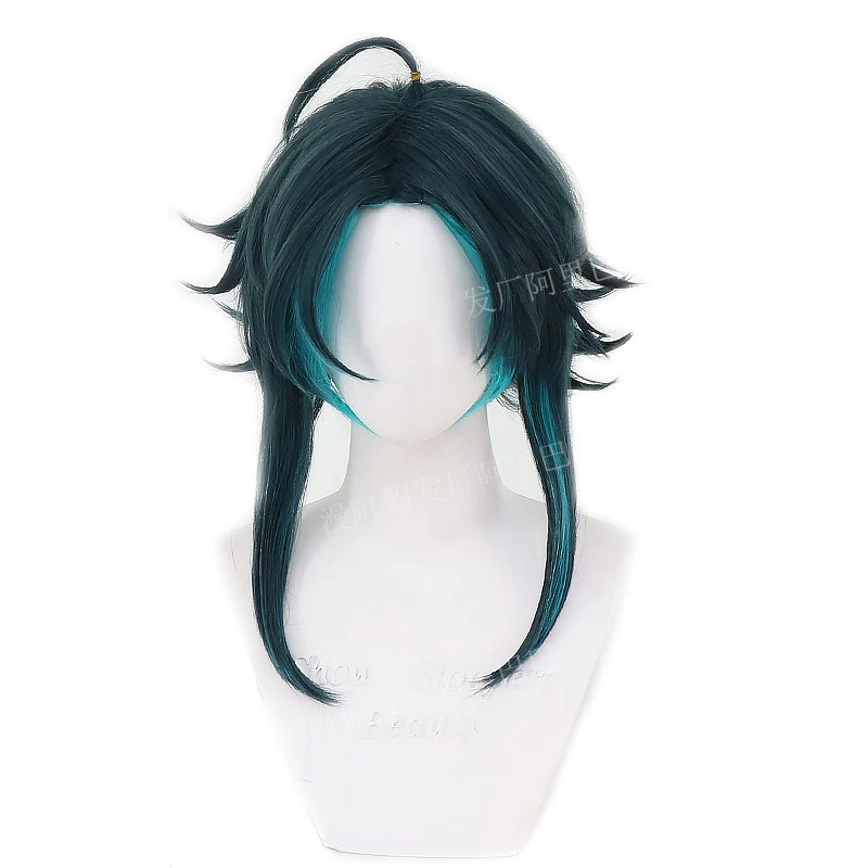 

Парик для косплея Game Genshin Impact Xiao смешанные короткие термостойкие синтетические волосы темно-зеленые синие парики для взрослых на Хэллоуин ролевые игры