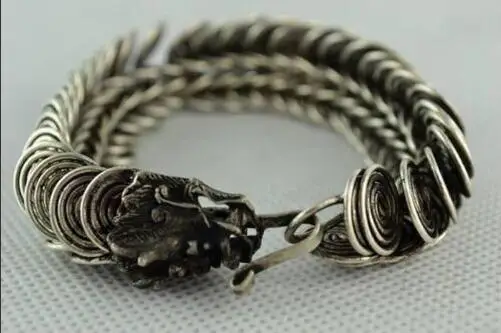 

Old Chinese Wonderful Handwork Miao Silver Dragon Bracelet