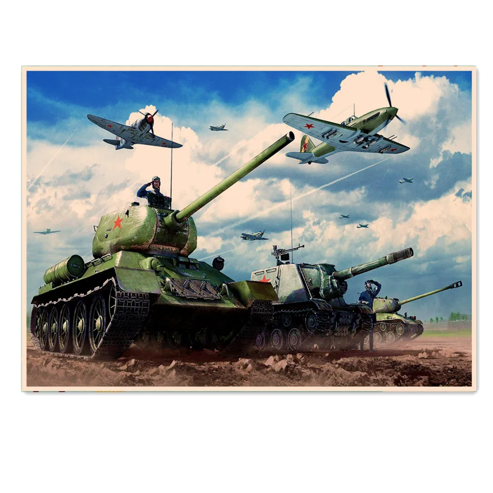 

Soviet Tanks and Fighters Retro WW II Armoring Weapon War Military Poster Wall Stickers Mural Vintage Kraft Wall Print Painting